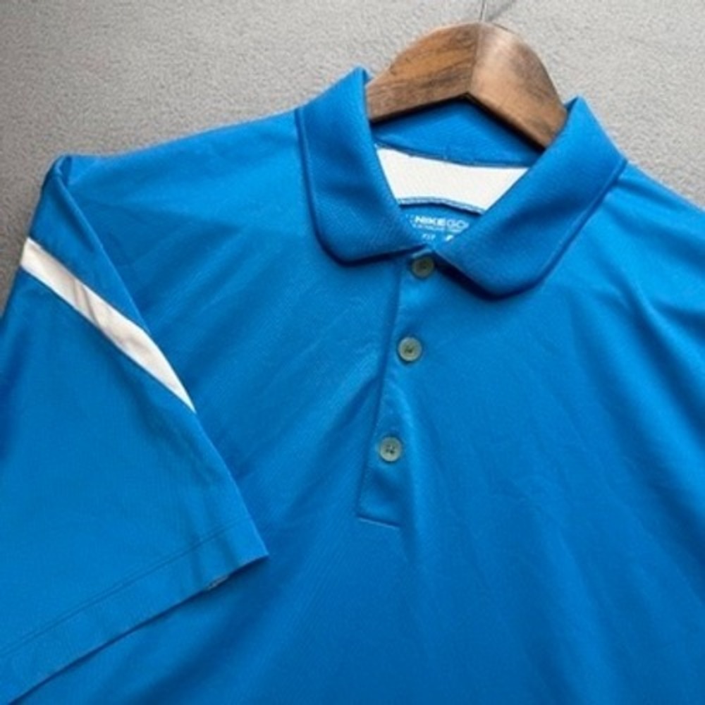 Nike Golf Polo Shirt Dri-Fit Standard Fit Large Blue White Stripe Short Sleeve